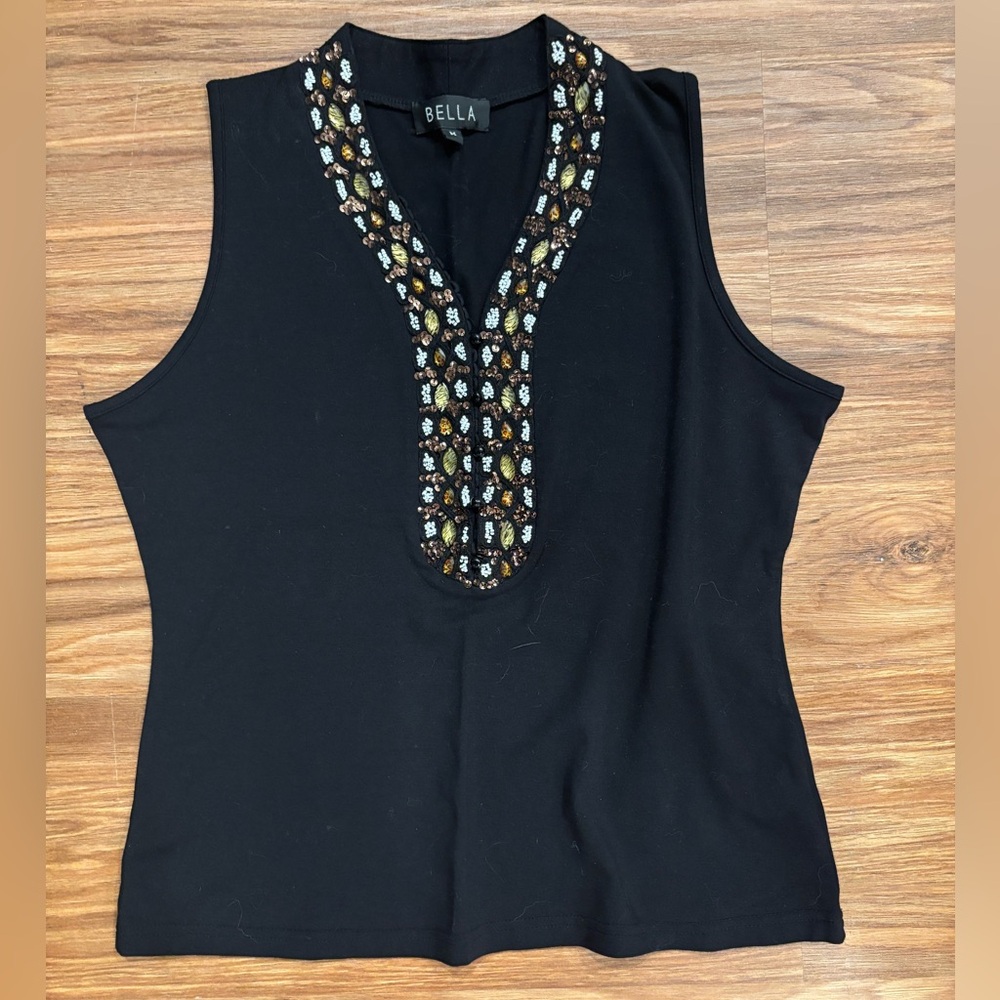 Vintage Black Beaded Tank Top